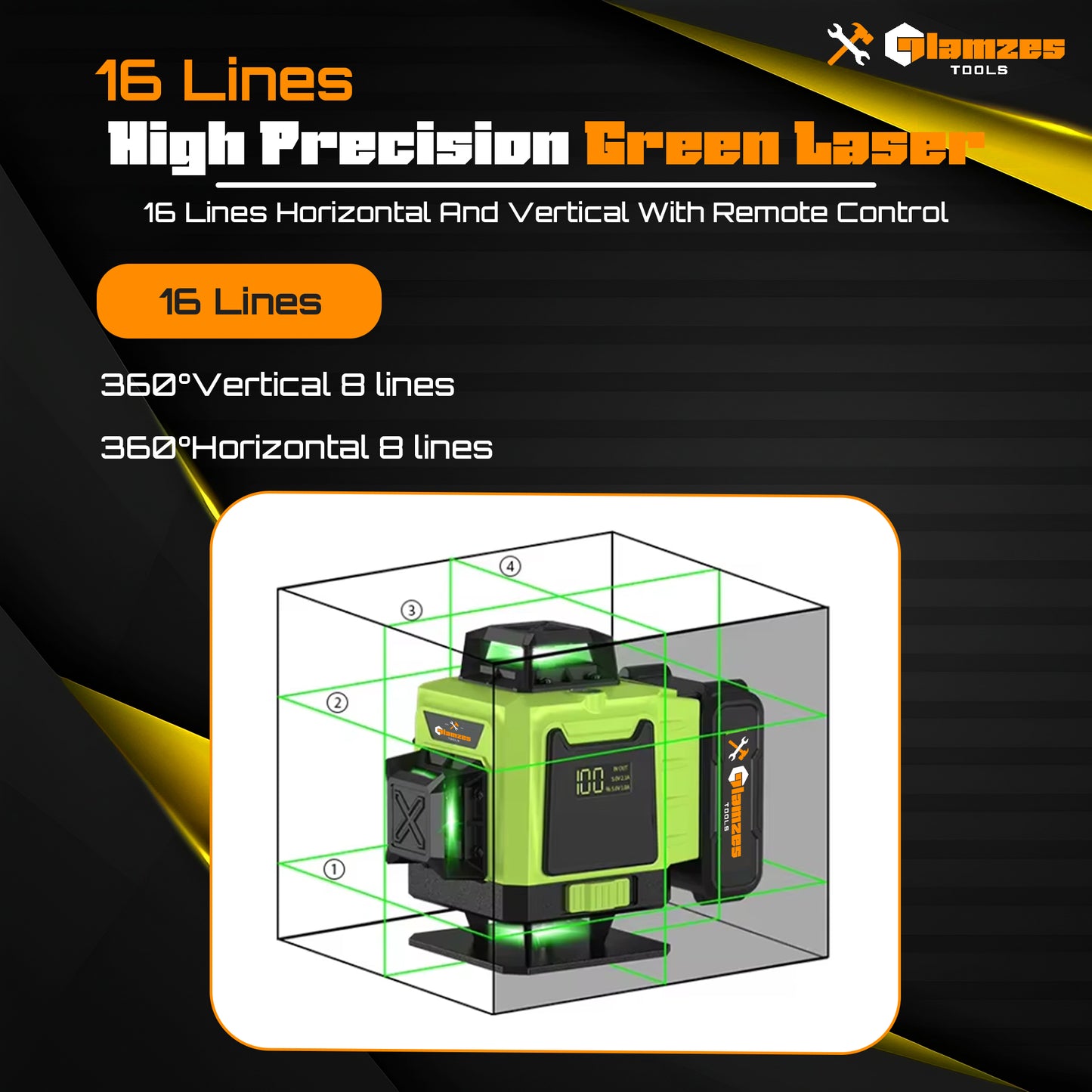 Glamzes Tools™ 16-Line Professional Laser Level