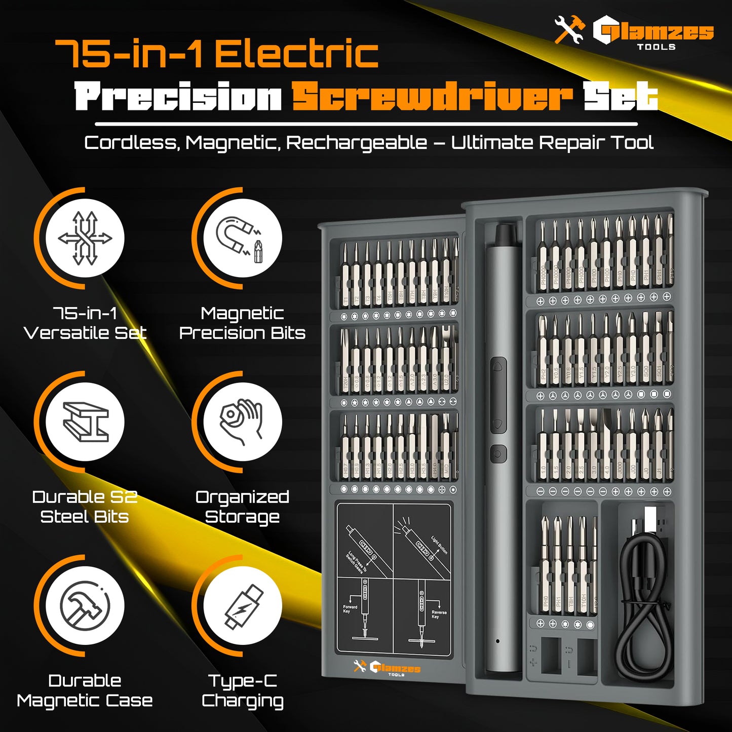 Glamzes Tools™ 75-in-1 Precision Electric Screwdriver Set