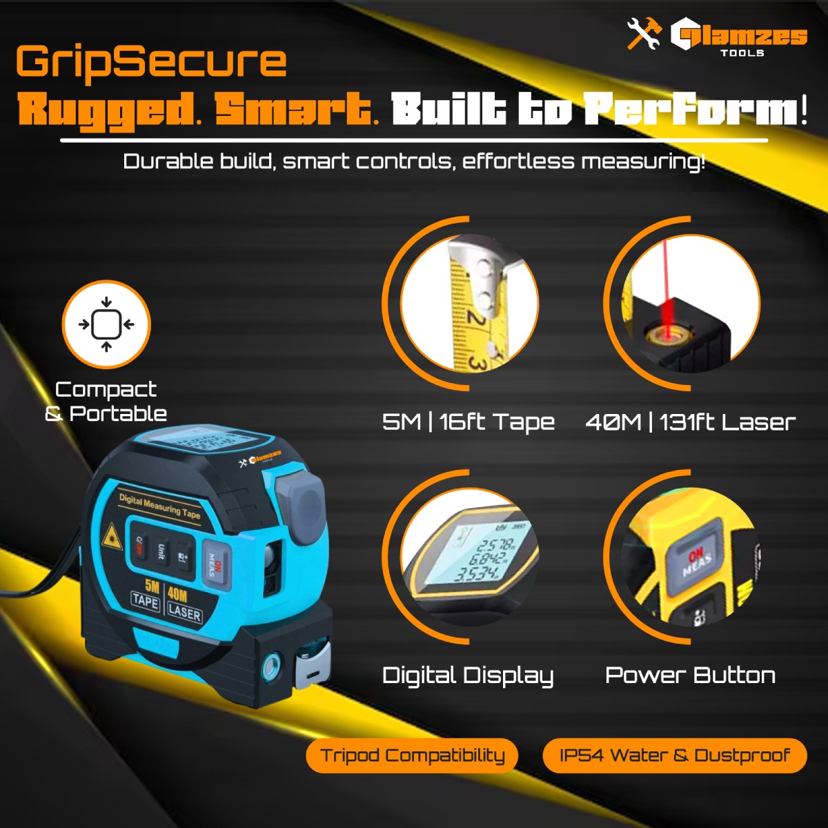 Glamzes Tools™ 3-in-1 Laser Tape Measure