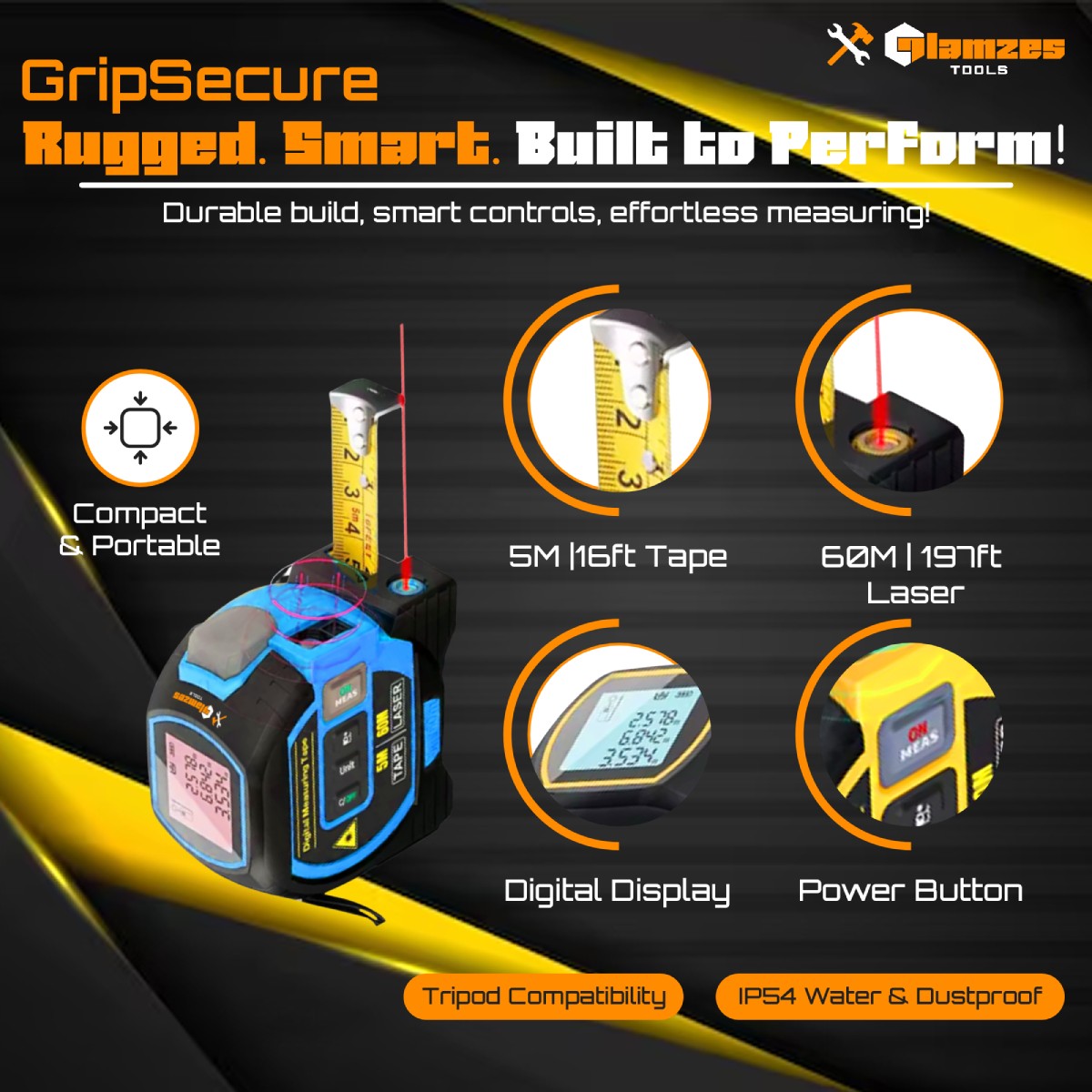 Glamzes Tools™ 3-in-1 Laser Tape Measure
