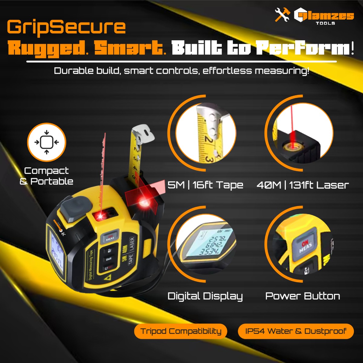 Glamzes Tools™ 3-in-1 Laser Tape Measure