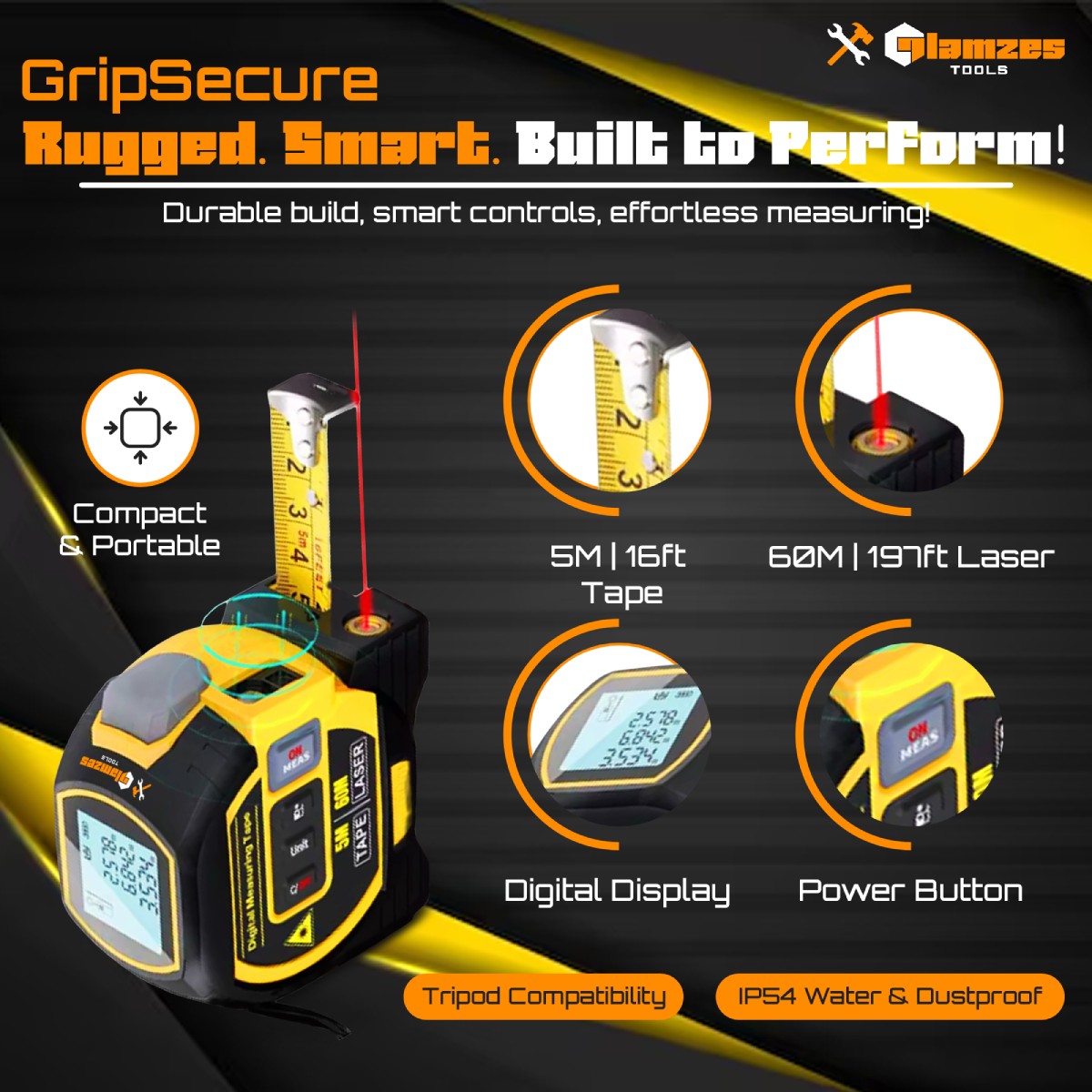 Glamzes Tools™ 3-in-1 Laser Tape Measure